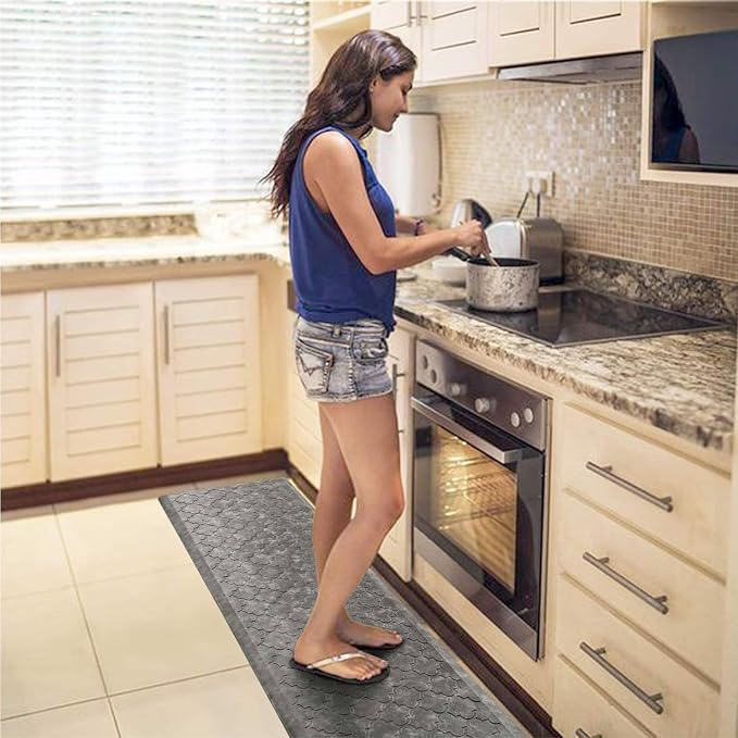 WISELIFE Kitchen Mat Cushioned Anti Fatigue Floor Mat,17.3"x60", Thick Non Slip Water Resistant Kitchen Rugs and Mats, Standing Mat for Floor,Home,Office,Desk,Sink, Grey