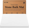 32"x20" Stone Bath Mat 2Pack, Diatomaceous Earth Shower Mat, Non-Slip Super Absorbent Quick Drying Bathroom Floor Mat, Natural, Easy to Clean (Milky White)