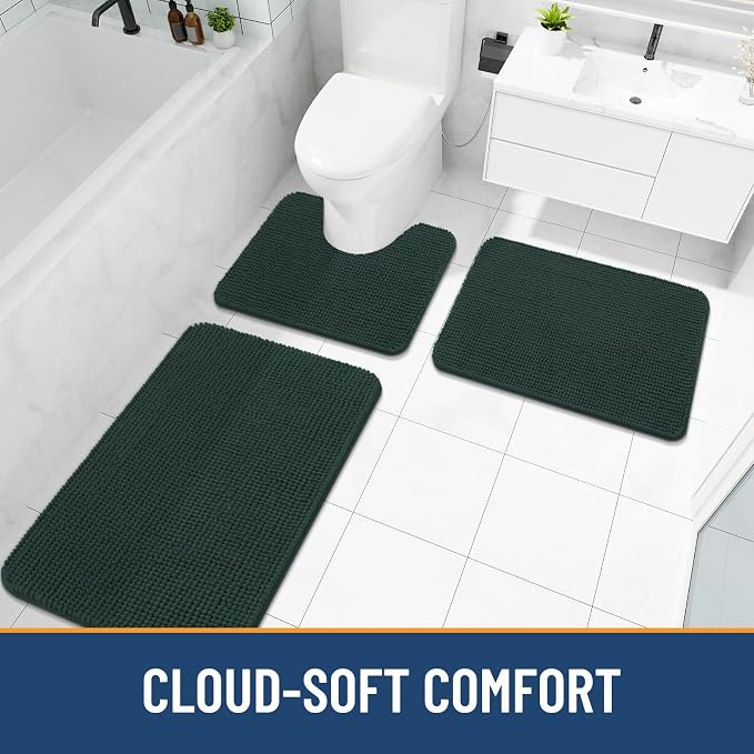 Arotive Bathroom Rugs 30" x 20", Ultra Soft Absorbent Chenille Bath Rugs, Non-Slip Rubber Backing, Machine Washable Bath Mats for Bathroom Floor, Tub and Shower, Home Decor Accessories, Dark Green