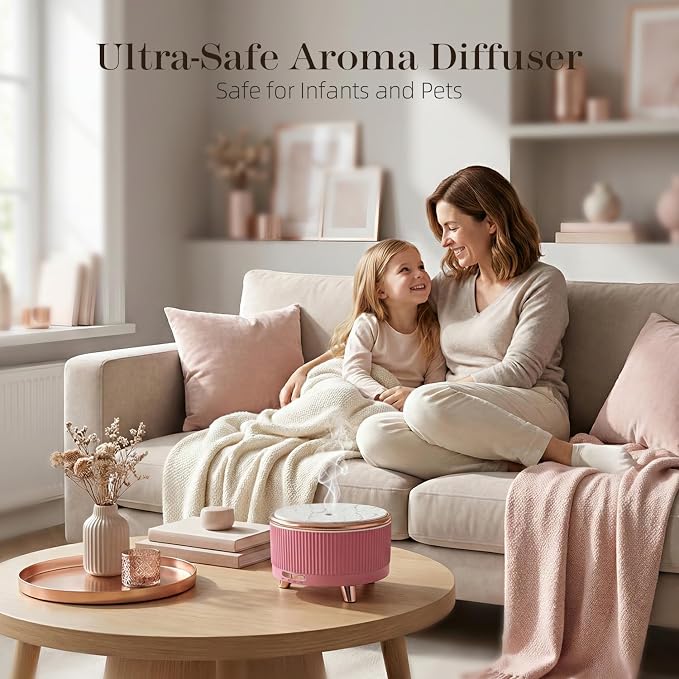 500ML Large Capacity Essential Oil Diffuser, Ultrasonic Aromatherapy Diffuser with 7 Color LED Lights with Remote Control, Cool Mist Humidifier, Timed Mist, Auto Shut-Off (Pink)