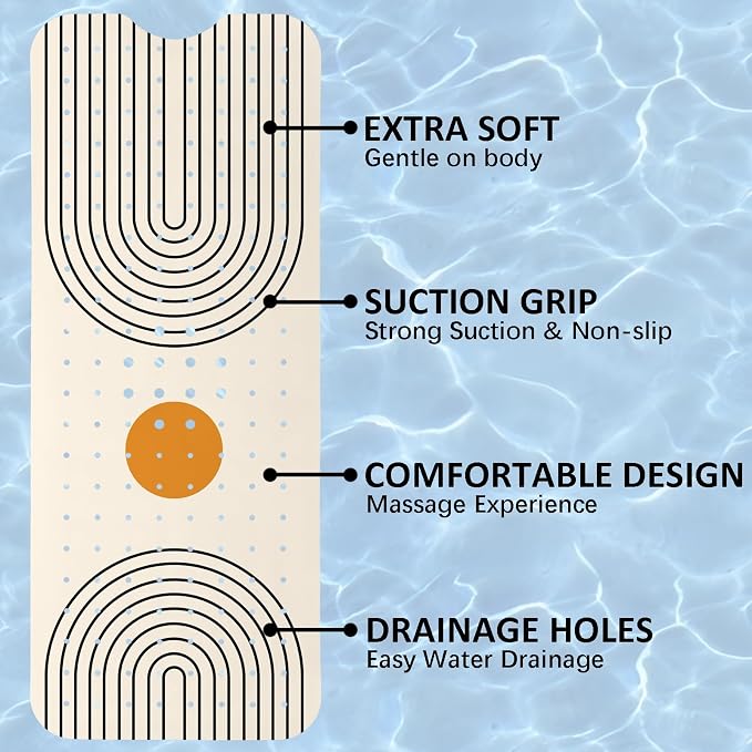 Rainbow Bathtub Mat Non Slip, Baby Bath Mat for Tub Rubber Tub Mat, Kids Bath Mats for Bathroom Modern Geometric Anti Slip Shower Mat with Suction and Drain Holes Machine Washable, 40″X16″