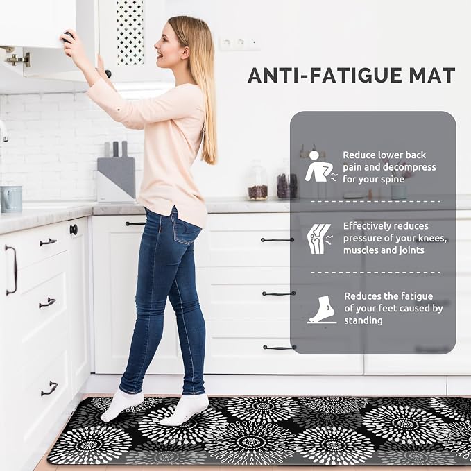 LuxStep Kitchen Mat Waterproof Kitchen Rugs for Floor Cushioned Anti-Fatigue Mat Non-Slip Standing Desk Mat Comfort Floor Mats for House Sink Office 17.3" x 60" Black