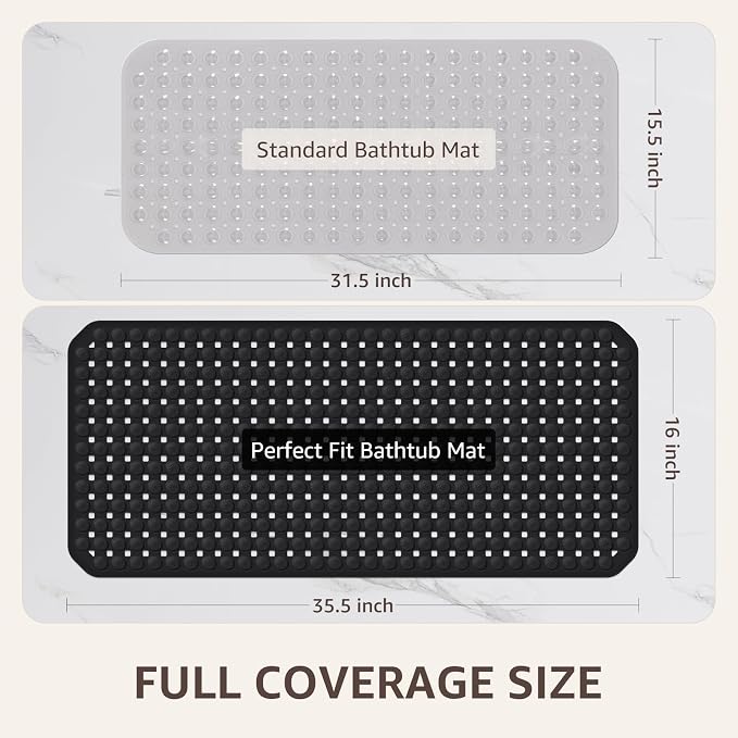 OTHWAY Bath Tub Shower Mat Non Slip, Bathtub Floor Liner Mats for Inside Shower Bathroom, Suction Cups and Drain Holes for Feet Scrubbing, Machine Washable, Soft on Feet, 35x16 Inch, Black