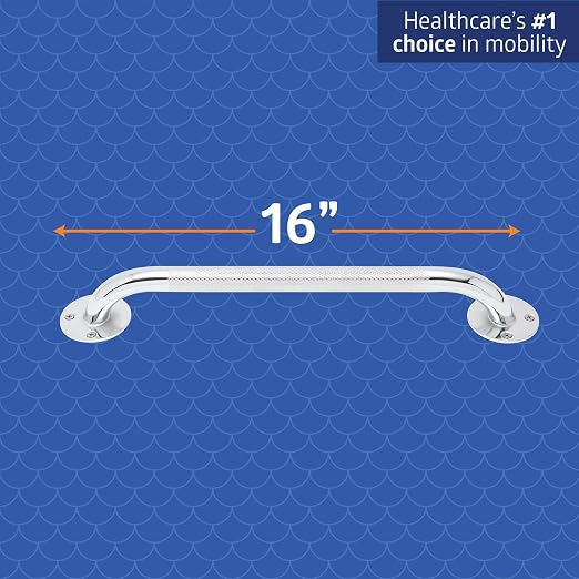 Medline Knurled Chrome 16” Grab Bar for Shower & Bathtub, Independence & Ease of Movement — for Elderly, Handicapped or Seniors, 300 lb. Capacity, 1 Bar