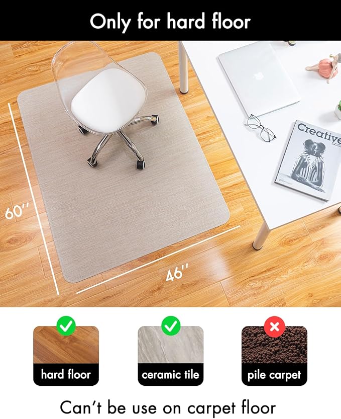 BARoyal Office Chair Mat for Hardwood Floor Under Desk Computer Rolling Chair Mat for Wood/Tile Floor Non-Slip Heavy Duty Desk Rug PVC Plastic Hard Floor Protector 46"x 60" (Parchment)