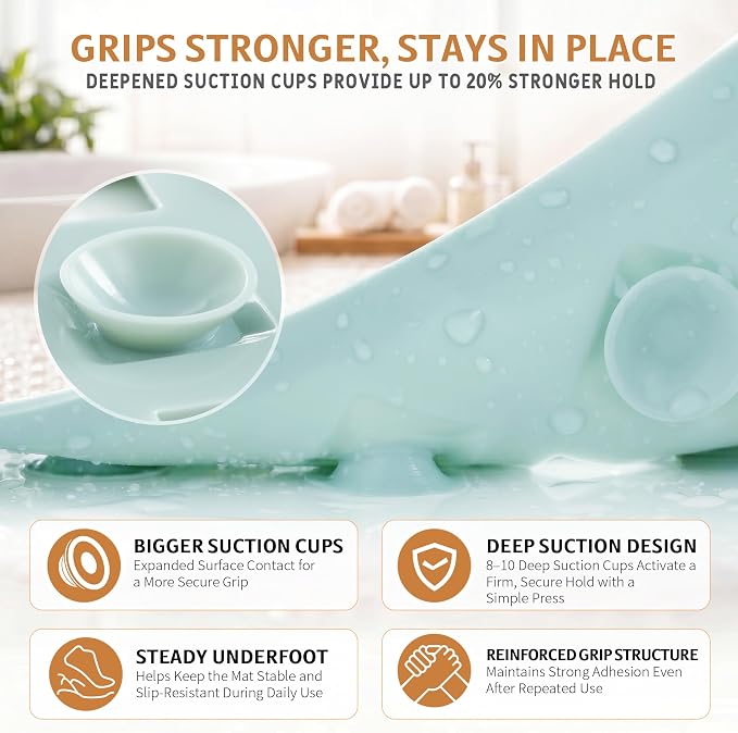 Yimobra Bathtub Mat Non Slip, Super Strong Suction Cups, 28"X16" Long Shower Mat with Drain Holes, Machine Washable Fast Draining Bath Mats, Bathroom Essentials,Mint Green