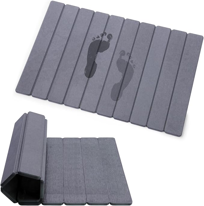 Foldable Stone Bath Mat, Quick-Drying Diatomite Bath Mat | Fast-Drying Hard Stone Drying Mat for Bathroom Shower Floor, 23.6 x 15.4 inch (Dark Grey)