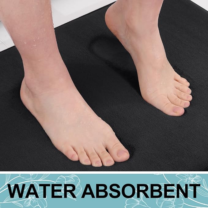 Smiry Memory Foam Bath Mat 50x30, Extra Soft and Absorbent Bathroom Mats, Non Slip Washable Carpet for Floor, Shower and Tub, Black