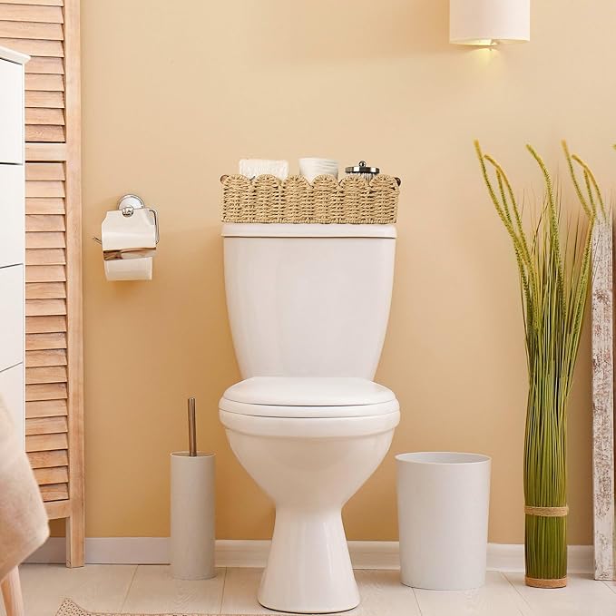 Toilet Paper Storage Basket Bathroom Counter Organizer Wicker Baskets for Organizing Cute Basket for Apartment Bedroom Nursery Room Kitchen Bathroom Decor -Beige