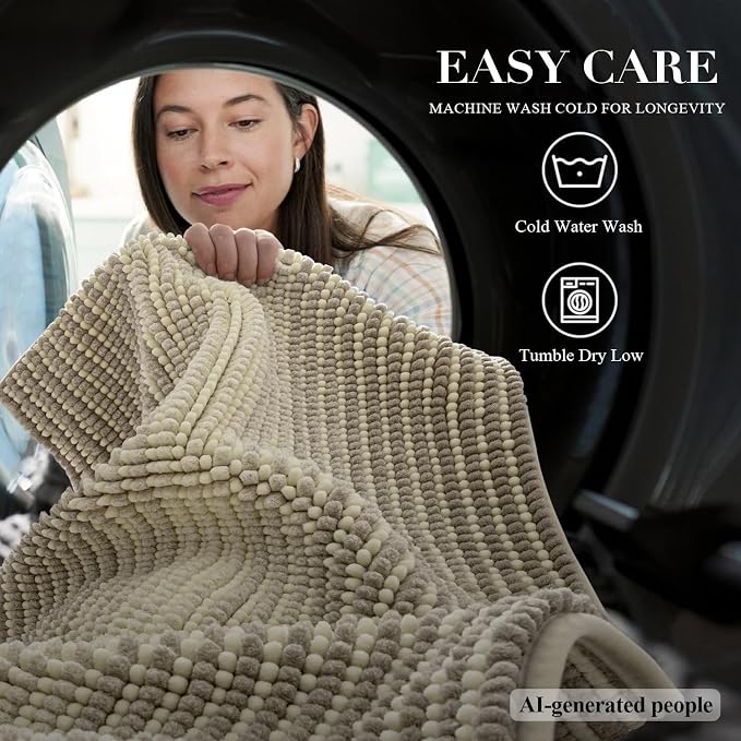 BSICPRO Bathroom Rugs, Bath Mat Non Slip 20 x 32 Inches Water Absorbent Chenille Floor Mats Machine Washable (Sand)