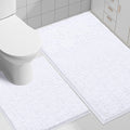 Smiry Bathroom Rugs Set 2 Piece, Soft Absorbent Chenille Bath Mat and U-Shaped Toilet Rug Set, Non Slip Shaggy Bath Carpet for Tub, Shower and Floor (30x20+24x20, White)