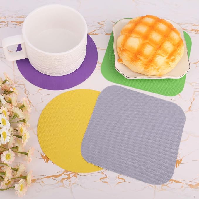 LUTER 4pcs Jar Opener Gripper Pads, Round & Square Rubber Jar Grippers Multi-Function Lid Opener for Seniors with Weak Hands Non-Slip Kitchen Coasters