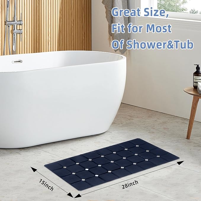 Silicone Bathtub Mat 15" x 28" – Non-Slip Foldable Tub Mat with Strong Suction Cups & Large Drain Holes, Durable & Eco-Friendly, for Smooth Surfaces, Ideal for Seniors, Adults, Navy