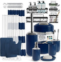 Clara Clark Bathroom Accessories Set - 28PC Bathroom Set with Adhesive Corner Shower Caddy Hanging, Bathroom Sets with Shower Curtain and Rugs, Navy Shower Curtain Set with Bathroom Trash Can