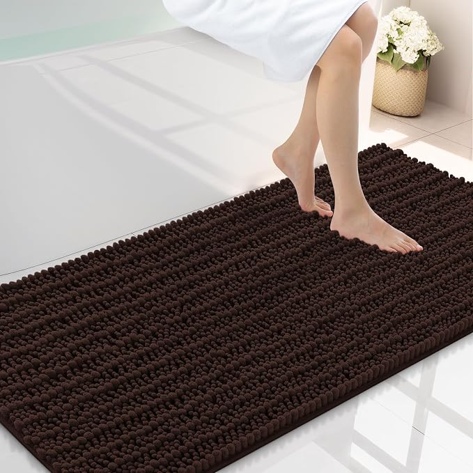 Smiry Bathroom Rugs Mat 47x24, Extra Soft Absorbent Chenille Bath Rugs, Non Slip Rubber Backing Machine Washable Quick Dry Bath Mats for Bathroom Floor, Tub, Shower, Home Decor Accessories, Brown