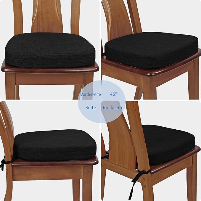 BUYUE Thickened 2.5" Friendly Woven Fabric Dining Chair Cushion, U-Shape High Density Foam Comfortable Chair Pad for Kitchen, Slip Resistant Indoor Seat Cushion (1 Piece, Black)
