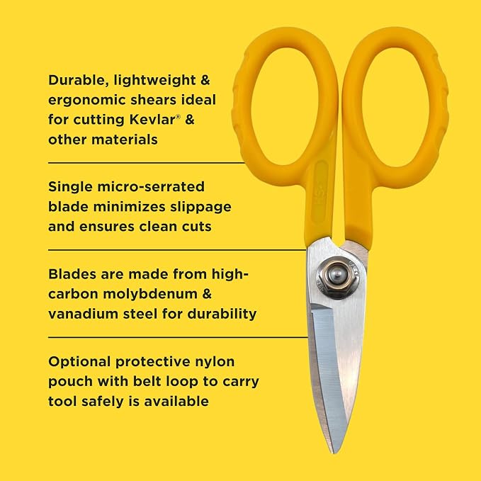 Miller KS-1 Yellow Fiber Optic Kevlar Scissors, Easily Portable Utility Scissors for Working Technicians, Electricians, and Installers, Heavy-Duty Cable Cutters, 5.5 Inches