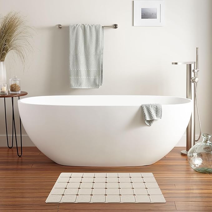 Bath Mat for Textured Tub: Silicone Bathtub Mat Foldable Shower Mat Non Slip Tub Mat No Suction Cups 28 X 17.7Inch - Beige