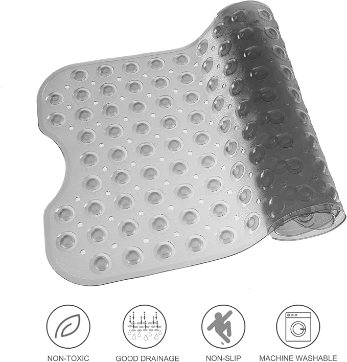 TEESHLY Bathtub Mats for Shower Tub, Extra Long Non-Slip 39 x 16 Inch Bath Mat with Drain Holes and Suction Cups, BathMat for Bathroom with Machine Washable (Clear Grey)