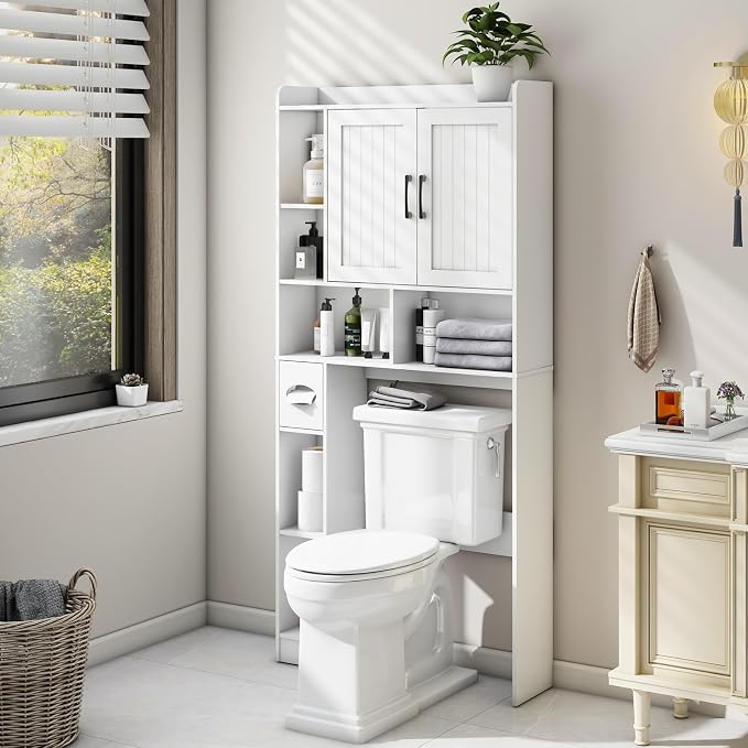 Vabches Over The Toilet Storage Cabinet, Farmhouse Storage Cabinet Over Toilet with Barn Door，Home Space-Saving Toilet Rack, for Bathroom, Restroom, Laundry