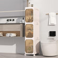 3-Tiers Slim Bathroom Storage Cabinet, Foldable Storage Cabinets,Narrow Bathroom Storage,Movable Bathroom Storage Organizer for Small Spaces,Bathroom,Kitchen,Laundry, Beige