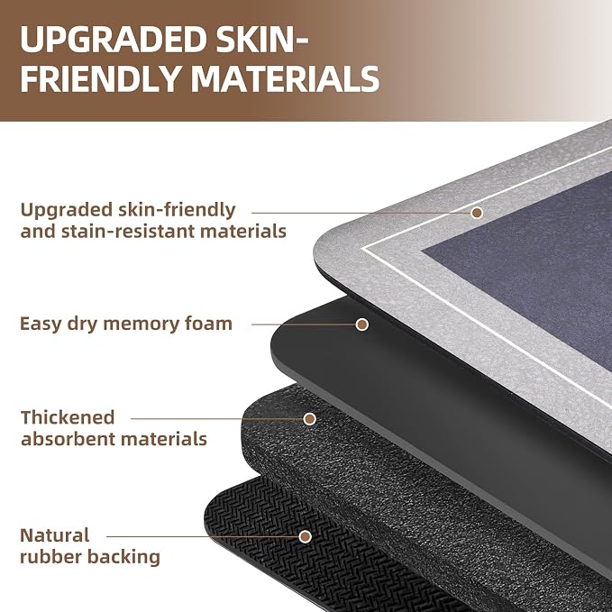 Mordem Diatomaceous Earth Bath Mat Super Absorbent Quick Dry Bath Mat, Bathroom Rugs Non Slip Washable, Thin Grey Bathroom Floor Mats-Shower Rug for in Front of Bathtub Shower, Easy Care, 15.7"x23.6"