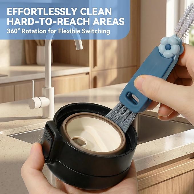 3 in 1 Cup Lid Gap Cleaning Brush Set, Multifunctional Bottle Cleaning Brush, Cup Lid Gap Cleaner, Home Kitchen Crevice Cleaning Brush Tools (Black+Blue+Green)
