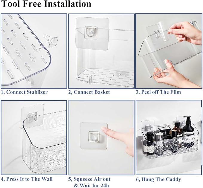 Bath Toy Storage Organizer, Bathtub Toy Storage Holder, Large Capacity Wall Mounted Shower Caddy Shower Organizer, No Drill Shelves Basket, Wave, 2 Pack