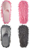 Jecery 2 Pairs Microfiber Cleaning Mop Slippers for Floor Cleaning House Mop Shoes Men and Women Washable Unisex Dusting Slippers Dirt Tool Supplies(Large,Gray, Pink)
