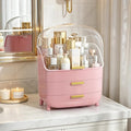 Vtopmart 3-Tier Skincare Makeup Organizer with Drawers and Lid for Vanity and Bathroom Countertop, Large Cosmetic Storage Box Case for Dresser, with Non-Slip Base, Pink