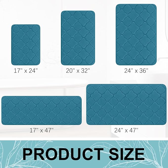 OLANLY Memory Foam Bath Mat Rug 47x17, Ultra Soft and Absorbent Bathroom Rugs, Non-Slip, Comfortable, Machine Washable Bath Carpet for Bathroom Floor, Shower and Home Decor Accessories, Peacock Blue