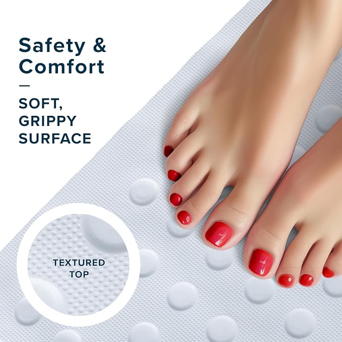 SlipX Solutions Extra Long Durable Rubber Safety Mat 36 x 18, Feel Safe and Surefooted Throughout your Bath or Shower, Extra Grippy Surface Texture and 220 Power Grip Suction Cups, Machine Wash, White