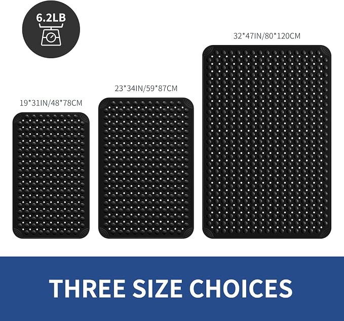 OTHWAY Extra Large Shower Mat 47"x 32", TPE Non Slip Shower Mat for Shower Stall, Inside Walk in Shower Mats with Drain Holes Suction Cups, Anti-Slip for Elderly Kids (Black)