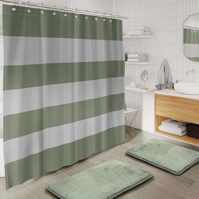 Clara Clark Bathroom Set - Sage Green Bathroom Accessories Set, 20PC Bathroom Accessory Set, Shower Curtain Set with Liner, Toothbrush Holder, Soap Dispenser, Soap Dish, and Toilet Brush Holder