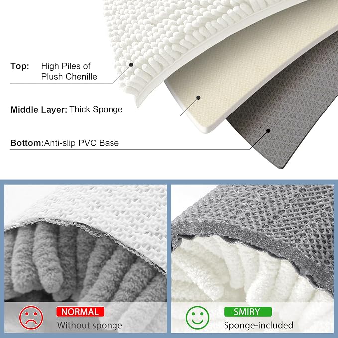 Smiry Luxury Chenille Toilet Rugs U-Shaped 24x20, Soft Absorbent Non-Slip Contour Bathroom Rugs for Toilet, Machine Washable Contoured Bath Mats, Ivory