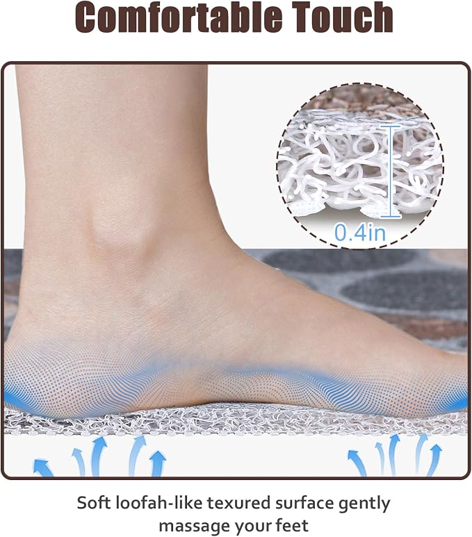 Square Shower Bath Mat Non-Slip: 32x32 Inch Bath Tub Mat for Inside Shower - Soft Textured with Drain Holes- Gray Bathroom Floor Safety Mat Foot Massage Scrubber