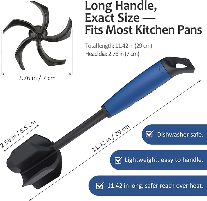Ourokhome Meat Chopper and Potato Masher, Heat Resistant Nylon Ground Beef Smasher for Hamburger, 5 Curved Blades Nonstick Safe Mixer & Stirrer, Practical Kitchen Gadgets, Navy.