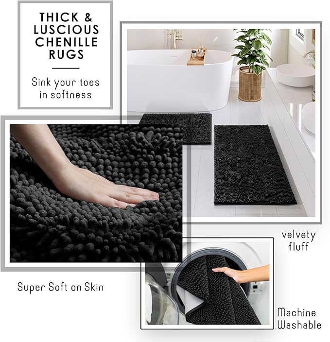 Clara Clark Bathroom Accessories Set - Bathroom Set, Bathroom Sets with Shower Curtain and Rugs, Shower Curtain Set with Bathroom Trash Can - Black - 22PC