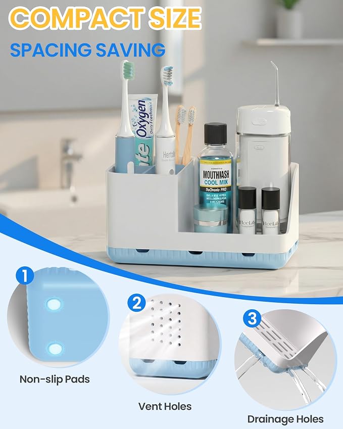 Toothbrush Holders for Bathroom Counter - Detachable Bathroom Organizer and Storage Electric Toothbrush and Toothpaste Holder, Bathroom Decor Accessories for Countertop, Shower, Sink