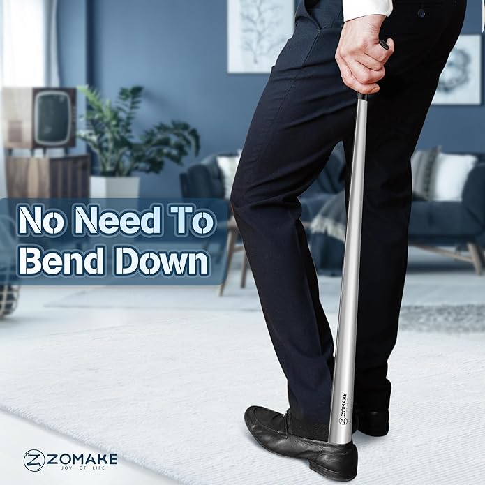 ZOMAKE Shoe Horn Long Handle for Seniors Men Women,Metal Long Shoehorn Boot Horn,16.5" Stainless Steel Shoe Spoon Helper