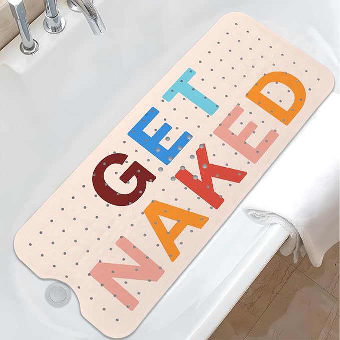 Get Naked Bath Mat for Tub, Non Slip Bathtub Mat for Baby Rubber Tub Mat, Cute Kids Bath Mats for Bathroom Funny Anti Slip Shower Mat with Suction and Drain Holes Machine Washable, 40″X16″