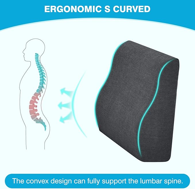 Back Support Pillow for Recliner Dual Layer Lumbar Support Pillow with Gel Memory Foam Ergonomic Orthopedic Lumbar Cushions for Elderly Lower Back Pain Relief Washable Cover Dark Grey