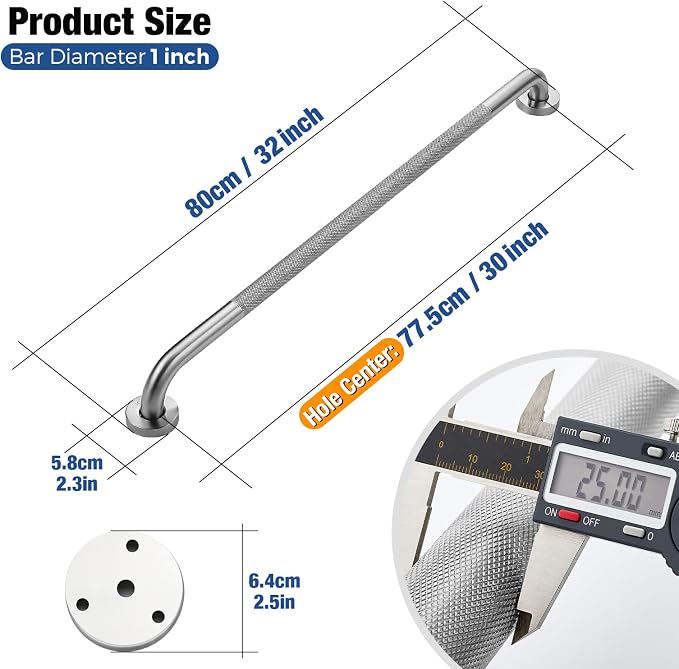 Grab Bars for Shower 2 Pack 32-Inch, Stainless Steel Anti-Slip Safety Shower Handle for Elderly Bathroom Wall Support Handicap Handicap Grab Bars for Seniors, Brushed Nickel