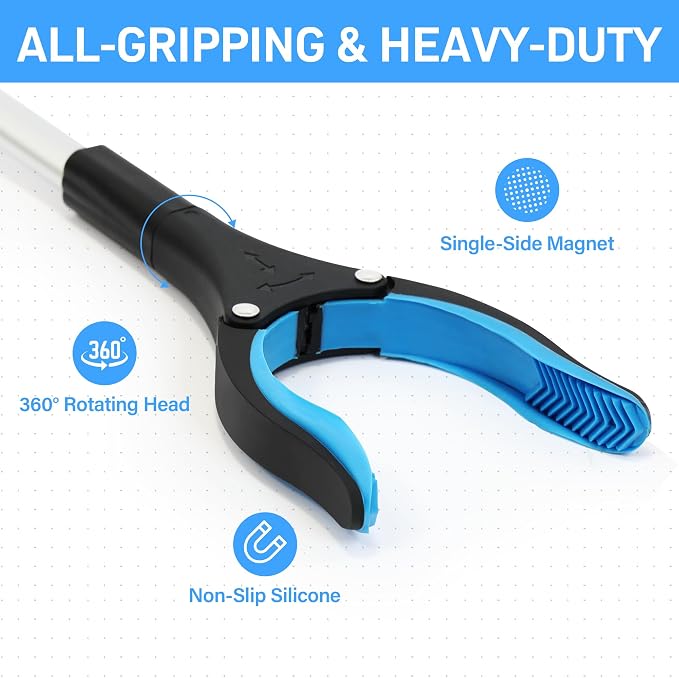 Grabber Reacher Tool for Seniors,36" Foldable Reacher Grabbers Pickup Stick with Anti-Slip 360° Rotating Jaw，with Magnet for Disabled, After Surgery Recovery (Blue, 36Inch 1 Pack)