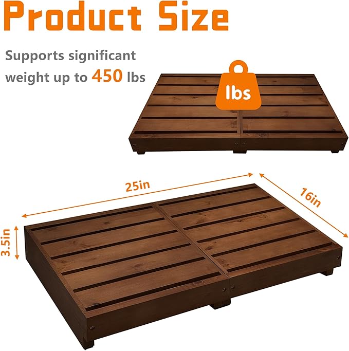 Indoor Wooden Step Stool 3.5'' Height, Outdoor Steps with Non Slip Pads, Step for Outside, Safety Stepping Stool for Bathroom, Kitchen, Bed, Dark Brown