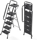 Simple Deluxe 5 Step Ladder with Tool Platform, 900 lbs Sturdy Step Stool with Handrail, Step Stool for Adults, Step Ladder for Home Kitchen and Outdoor, Black