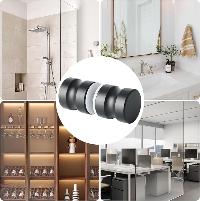 Alise Shower Glass Door Handle,Sliding Shower Doors Knob Round Back-to-Back Pull Hardware Replacement Parts,Matte Black Solid SUS304 Stainless Steel Knobs,L5000-B