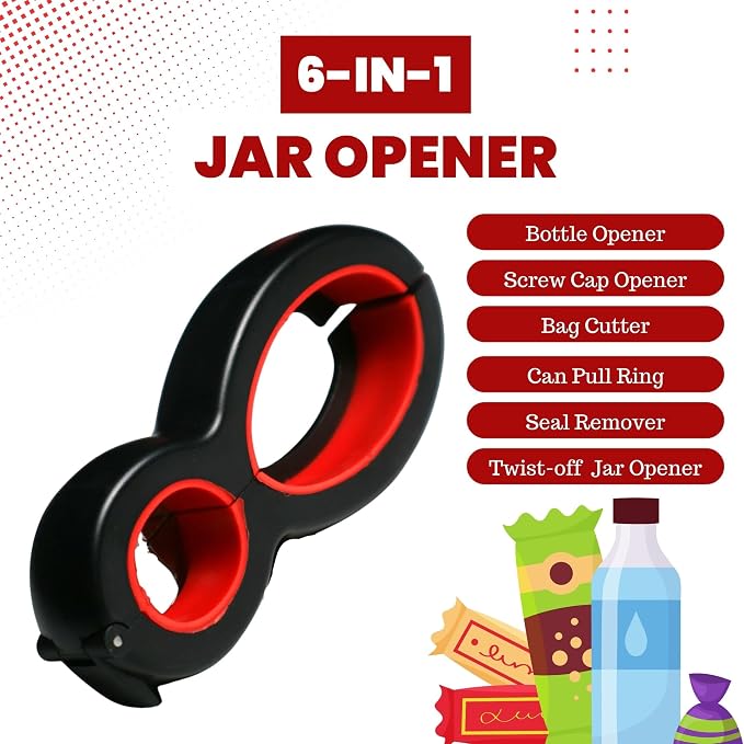 Performore 6 in One Opener - Multi Opener Kitchen Tool - Compact Jar Opener - Bottle and Jar Openers for Seniors - Grip to Open Jars and Bottles (Pack of 2)