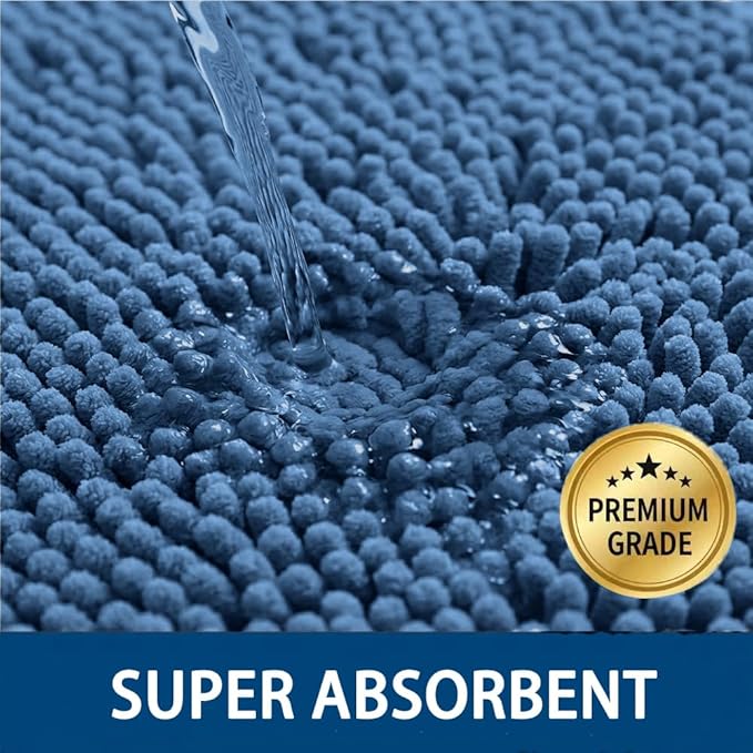 Bathroom Rugs Sets 2 Piece,Super Absorbent Chenille Bath Mats and U-Shaped Toilet Rug,Strong PVC Non Slip Backing,Microfiber Washable Dry Quickly Bath Mats for Bathroom(20"x32"+20"x20"U, Medium Blue)