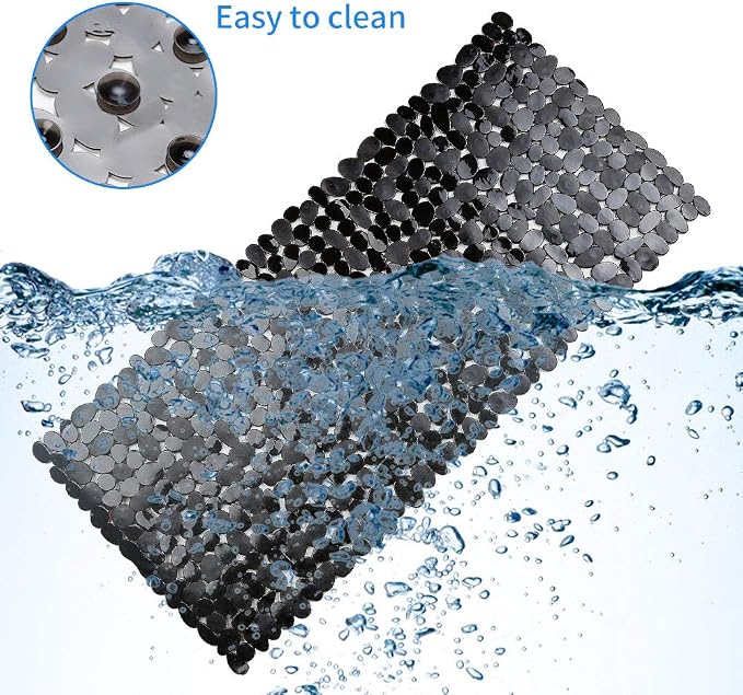 SONGZIMING Bathtub Mat Non Slip 2 Pack, 35 x 16 Inches Pebble Shower Mat with Suction Cups and Drain Holes, Bath Mat for Shower,Bathroom tub (Black)